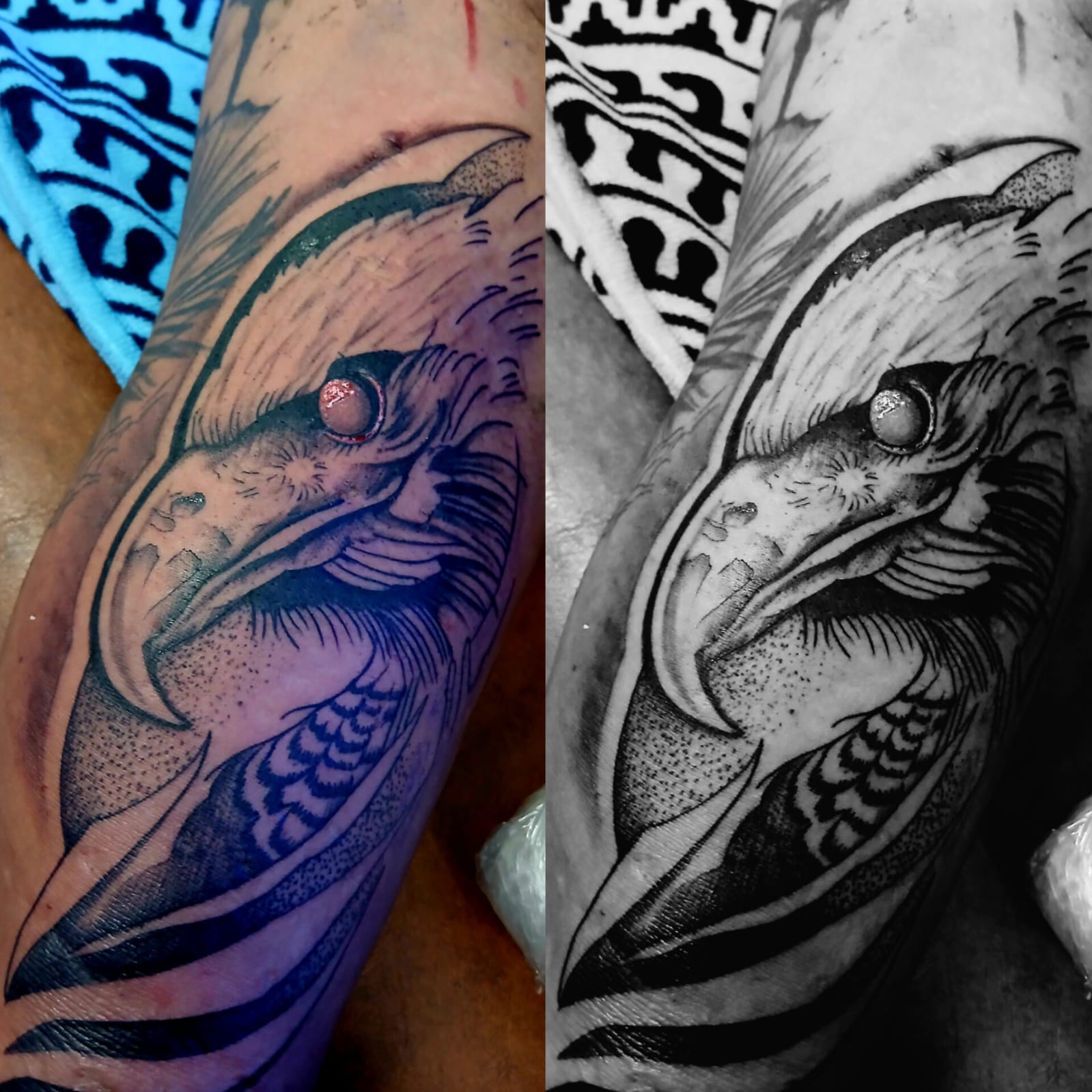 Bicep sketch style tattoo by Gibran Minnaar